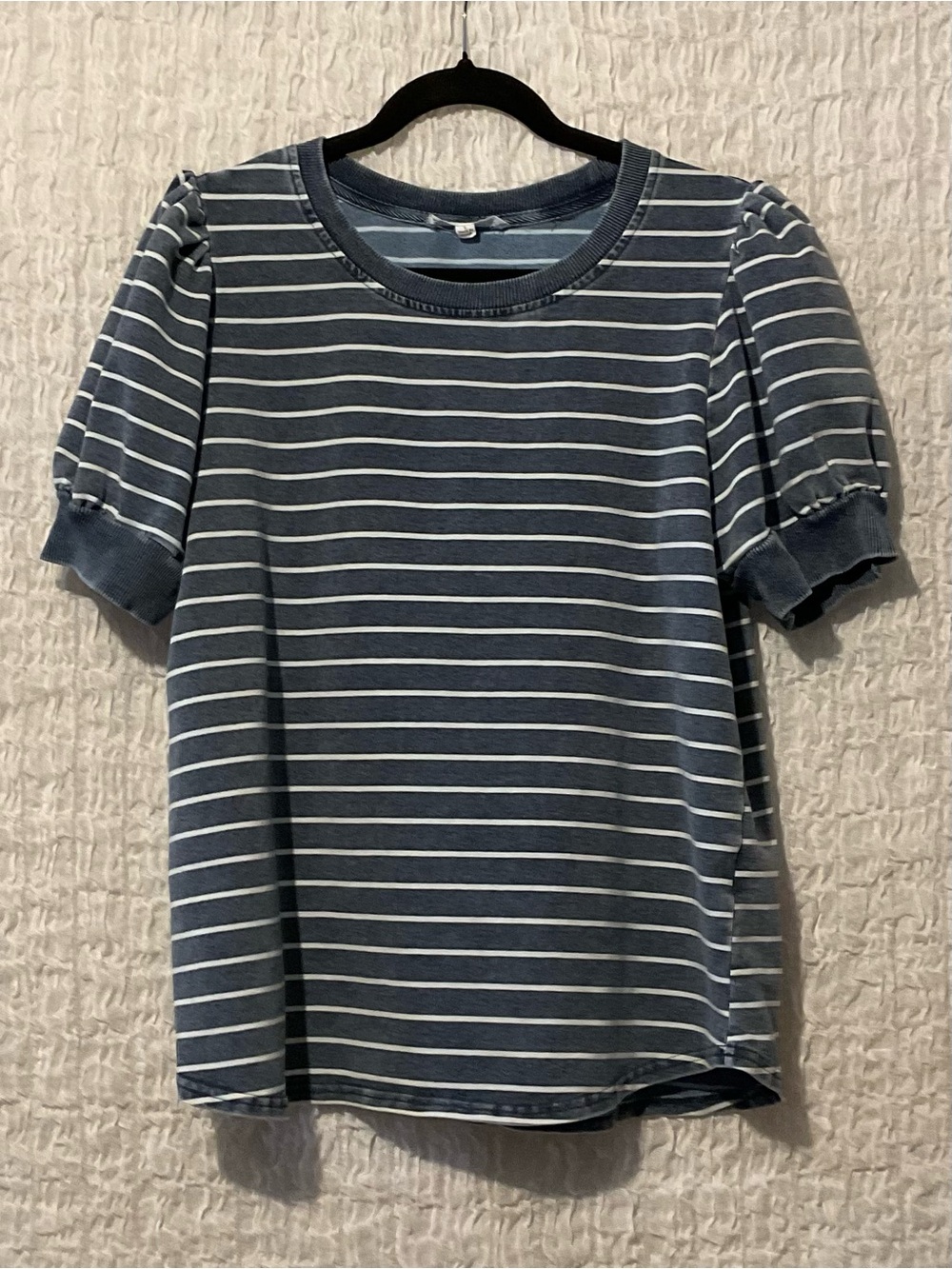Jane + Delancey Blue White Striped Puff Sleeve Top Women’s Large Cotton Blend - Picture 2 of 6